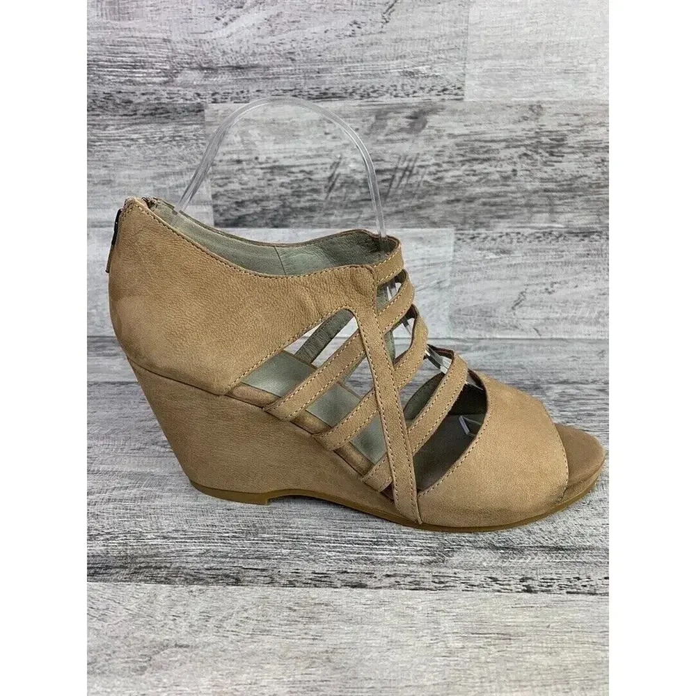 Eileen Fisher Womens Strappy Wedge Sandals Size 9.5 Beige Open Toe